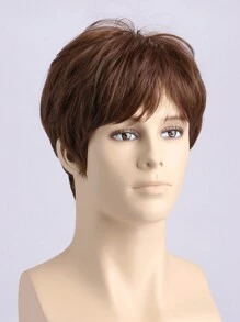 Męski Modny Krótki Pion Peruki z grzywką , Syntetyczny Włókna , Brąz , Naturalny Objętość , Odpowiedni Dla Codzienna odzież