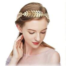 女孩女士希腊罗马月桂叶发箍头带新娘发冠头饰金属叶枝法式发箍发饰 - 黃色 - 查看 1