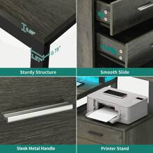 65Inch L Shaped Desk With Power Outlets And Monitor Stand , Computer Desk With LED Lights &File Cabinet, Corner Desk With 3 Drawers & 4 Open Storage Shelves, Modern Home Office Desk - Màu xám đen - Xem 8