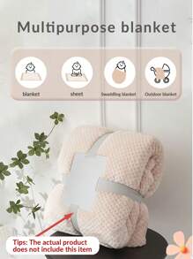 cottgoods 1pc Beige Pineapple Grid Plush Baby Swaddle Blanket, Soft & Skin-Friendly, Suitable For All Seasons - Beige - View 1