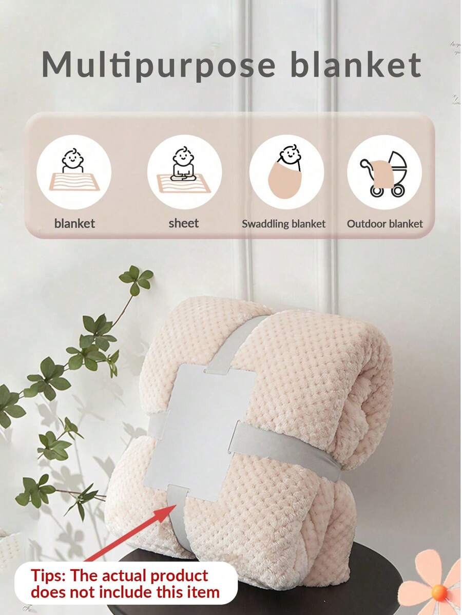 cottgoods 1pc Beige Pineapple Grid Plush Baby Swaddle Blanket, Soft & Skin-Friendly, Suitable For All Seasons - Beige - View 1