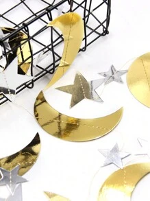 1pc Mirrored Crescent Moon & Star With Glitter Decoration Hangings For Home, Party, Wedding Decorations,Home Decor ,Room Decor,Wall Decor Gifts Birthday Graduation - Gold - View 3