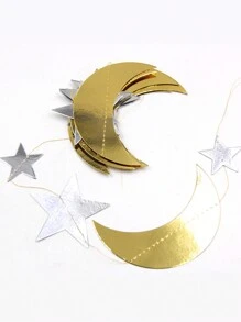 1pc Mirrored Crescent Moon & Star With Glitter Decoration Hangings For Home, Party, Wedding Decorations,Home Decor ,Room Decor,Wall Decor Gifts Birthday Graduation - Gold - View 5