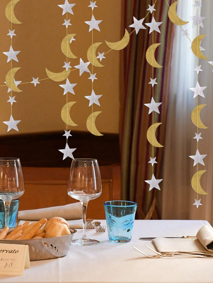 1pc Mirrored Crescent Moon & Star With Glitter Decoration Hangings For Home, Party, Wedding Decorations,Home Decor ,Room Decor,Wall Decor Gifts Birthday Graduation - Gold - View 1