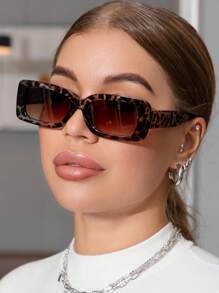 1pc Vintage Rectangular Plastic Frame Sunglasses For Women, Fashionable Classic Style, Outdoor Travel, Beach Vacation, Uv Protection Sunglasses Beach Sun Glasses Beach Accessories For Women Sun Glasses Sunglasses Shades Basics And Suit For Sweater Jeans Sweatpants Hoodie Jackets Dress And Long Sleeve Shirt Fashionable Shade Elegant Outfit Family Outings Travel Vacation Holiday - 彩色 - 查看 5