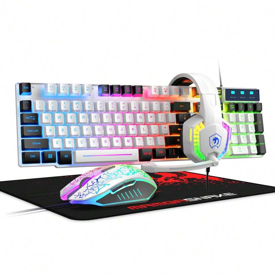 Combo de teclado para juegos con cable, ratón y auriculares "ATTACK SHARK*MANBASNAKE", teclado con retroiluminación LED arcoíris, auriculares over-ear con micrófono, ratón con retroiluminación arcoíris, alfombrilla de ratón, para PC y portátil