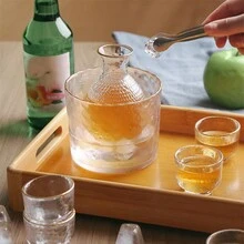 1 Bộ Sake họa tiết búa thủy tinh, bao gồm bình đựng rượu sake, cốc đựng rượu sake và ấm hơn - trắng - Xem 1