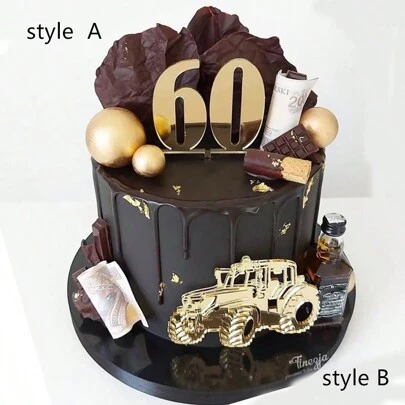 1pc Happy 60th Car Birthday Acrylic Cake Decoration Baking Decoration