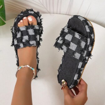 Women's Fashion Color Block Platform Slippers/Sandals/Shoes, Summer Casual Allover Print Beach Shoes