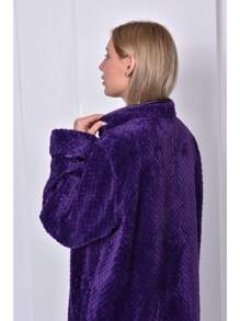Women Robes Warm Plush Winter Robe, Zip Up Long Fleece Bath Robes Female, Zipper Bathrobes For Women - Purple - View 3