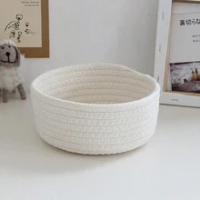 1 件桌面收纳篮，手工编织绳收纳盒，适用于化妆品、零食、玄关、家居装饰 - 白色 - 查看 10