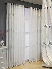 1 pieza Cortina blanco sencillo moderno con diseño de hoja transparente , puede ser en sala de estar con dormitorio - Blanco - Ver 3
