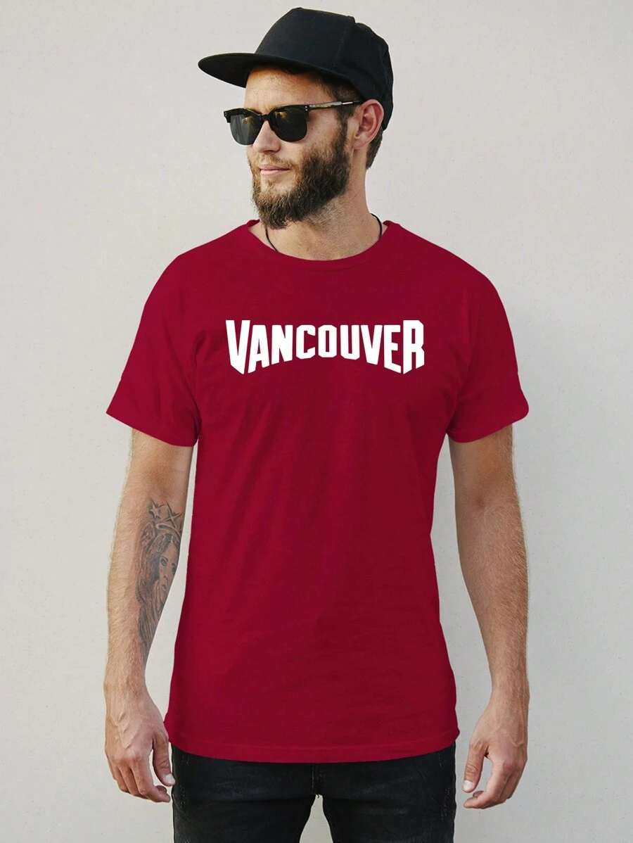 Men T-Shirts - 酒紅色 - 查看 1