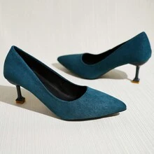 2024 年新款女士 2-6 英寸高跟鞋，黑色尖头性感优雅法式女士春夏高跟鞋 - 藍色 - 查看 1