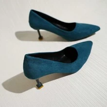 2024 年新款女士 2-6 英寸高跟鞋，黑色尖头性感优雅法式女士春夏高跟鞋 - 藍色 - 查看 3