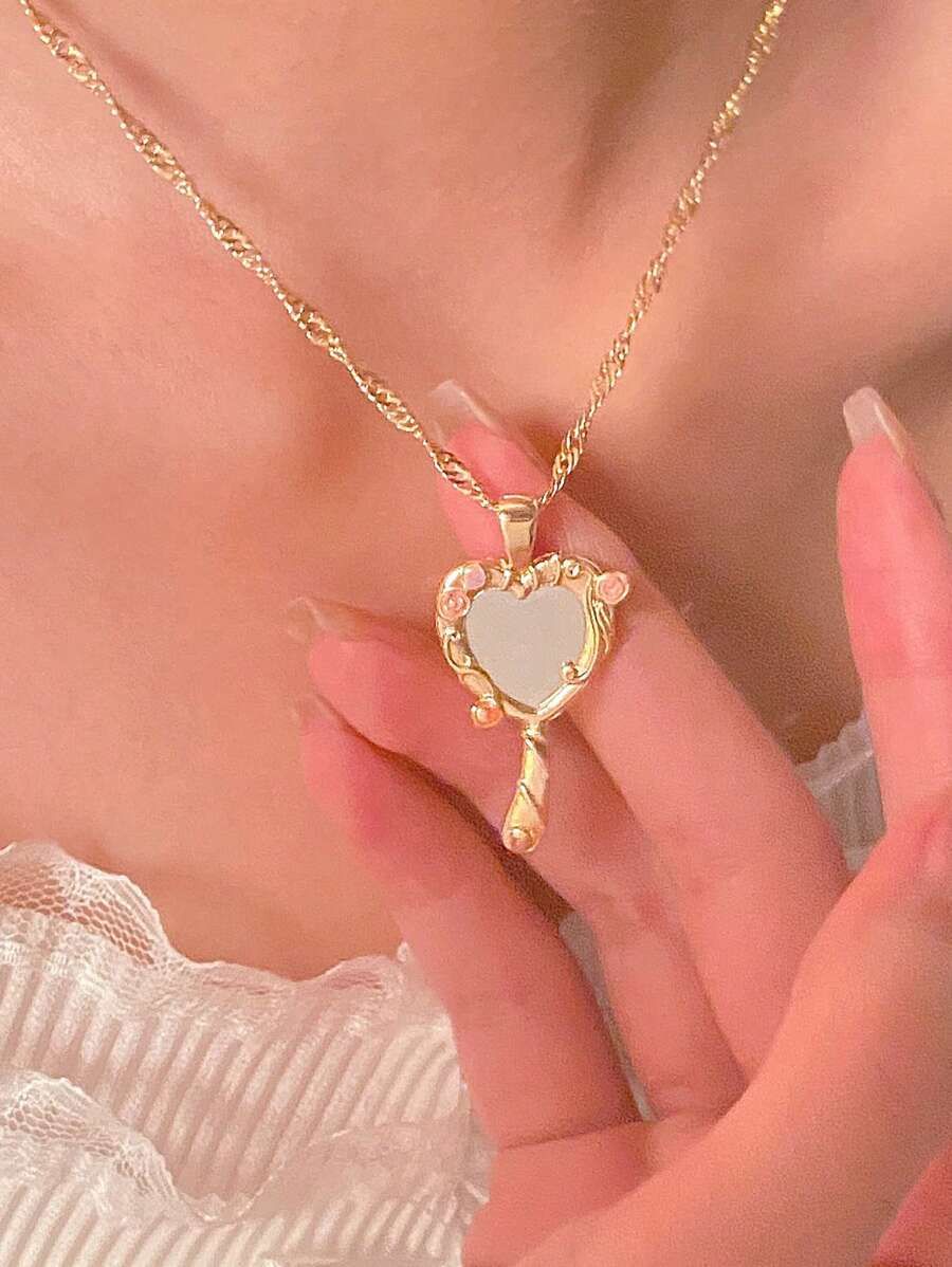 1條附鏡子和多巴胺分子吊墜,帶框和可愛女孩設計的時尚鎖骨鏈 - 鏡子 - 查看 1