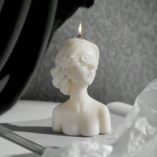 1pc Blindfolded Girl Aroma Candle, White Half Body Woman Bun Hairstyle Creative Home Decoration Desktop Decor Birthday Gift Favor Fragrant Candle