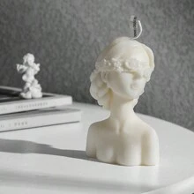1pc Blindfolded Girl Aroma Candle, White Half Body Woman Bun Hairstyle Creative Home Decoration Desktop Decor Birthday Gift Favor Fragrant Candle