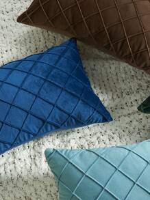 1pc Diamond Folded Dutch Velvet Checkered Pillowcase, Solid Color Geometric Soft And Colorfast Rectangle Pillow Cover - Navy Blue - View 7