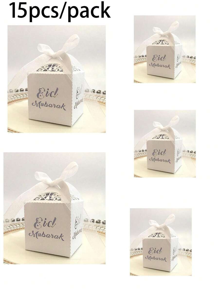 15pcs/Pack Candy & Biscuit Gift Box With Ribbon For Party Birthday - White - View 1