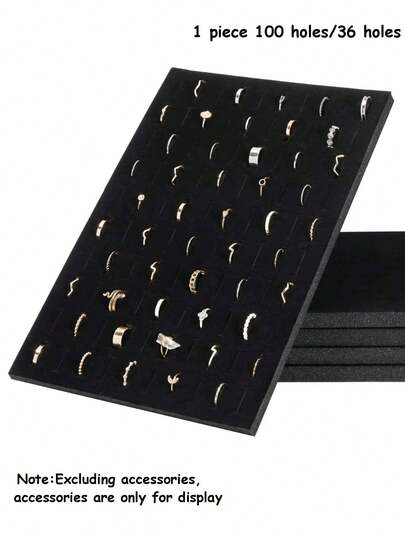 1套黑色實心100孔/36孔展示托盤,用於戒指、耳環或耳釘,方便收納