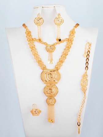 5 st/set geometrisk asymmetrisk form tofs kopparmaterial med 18k+champagneguld antioxidations- och anti-blekningsskyddslager, trendigt franskt romantiskt och lyxigt bröllop, festivalvälsignelsepresentset för Dubai-brudar