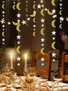 1pc Mirrored Crescent Moon & Star With Glitter Decoration Hangings For Home, Party, Wedding Decorations,Home Decor ,Room Decor,Wall Decor Gifts Birthday Graduation - Gold - View 2