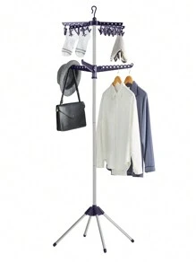 SONGMICS Clothes Airer, Clothes Drying Rack With 3 Rotatable Arms For Hangers, 4-Leg Indoor Folding Laundry Rack, Stainless Steel, For Clothes And Socks, 183 Cm High, Blue And Silver - Blue - View 9