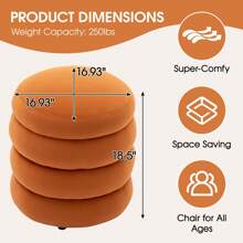 Modern Round Ottoman With Padded Seat, Velvet Upholstered Foot Stool With Tufted Design, Multifunctional Vanity Chair, Soft Foot Rest For Makeup Room, Bedroom - trái cam - Xem 2
