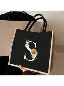 Túi xách màu đen in chữ 1 chiếc với thiết kế viền vải lanh màu vàng, đơn giản và hào phóng, quà tặng ngày lễ tình nhân, túi quà cưới cá nhân cho phù dâu nữ, túi trang điểm, túi lưu trữ du lịch đơn giản, ví mỹ phẩm màu trơn, túi trang điểm du lịch sức chứa lớn: Rất thích hợp cho hoạt động ngoài trời Sắc đẹp! Thích hợp cho đám cưới, bãi biển và ngày lễ, đây là một món quà tuyệt vời cho phụ nữ, mẹ, giáo viên, bạn bè và phù dâu. Túi lớn thích hợp cho học sinh, sinh viên đi học trở lại và giáo viên. Nó là - màu đen - Xem 4