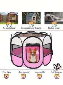 Multifunctional Portable Folding Simple Pet Dog Playpen House - 粉色 - 查看 5