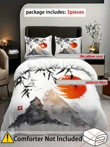 3pcs Ink Flower Painting Print Polyester Bedding Set, Soft Comfortable Comforter Cover, For Bedroom, Guest Room (1*Comforter Cover + 2*Pillowcase, Without Core)