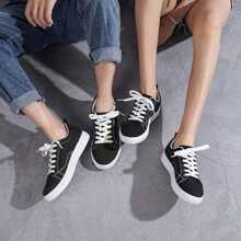 Men's Breathable Casual Canvas Shoes, Student Low-Top Shoes, Couple Sneakers, Anti-Slip, Anti-Odor, Suitable For Summer - Black and White - View 5