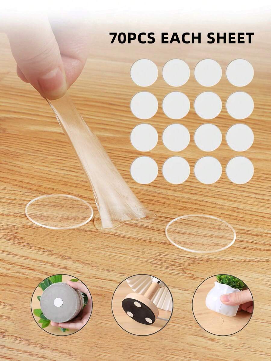 70pcs Acrylic Double-Sided Adhesive Round Glue Seamless Scotch Tape No Trace Household Paste Decoration Waterproof Strongly Fixe For DIY Scrapbooking Craft - Clear - View 1