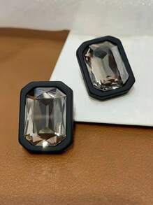 1 đôi Đúng mốt Pha lê Glass Hình vuông Bông tai stud Với Cao-kết thúc Đen Quá quắt Thiết kế Và Retro Thích hợp Đối với Của phụ nữ Mặc hàng ngày Đến Thêm một số Phong cách tối giản Đến - màu đen - Xem 5