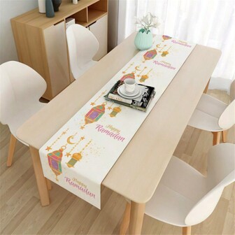 5# 1pc Single Layer 33*180cm Table Runner, Cross-Border Decorative Tablecloth, Festival Gift, Home Decor, Dustproof Moon Shaped Dining Mat