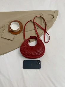 1pc Plain Pu Leather Moon-Shaped Bag With Zipper Closure, Vintage, Fashionable, Versatile, Suitable For Women's Daily Use, Dates And Gifts, Can Be Used As Handbag, Shoulder Bag And Cross-Body Bag, Women Bag Woven Bag For Valentine's Day Gifts, New Year's Gifts, For Commuting To Work, Shopping, Adjustable Shoulder Strap, Simple Fashion Women's Bag, Fashion Top Handle Bag, Red Bag