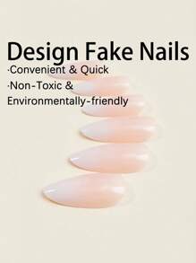 24片杏仁形假指甲，包含果冻胶和指甲锉，乳白色至珠光渐变色，美式简约椭圆形加长假指甲，专为女性、女孩和学生设计，可重复使用，中等长度。包含1瓶果冻胶和1把指甲锉（颜色随机）。美甲用品 - 彩色 - 查看 3