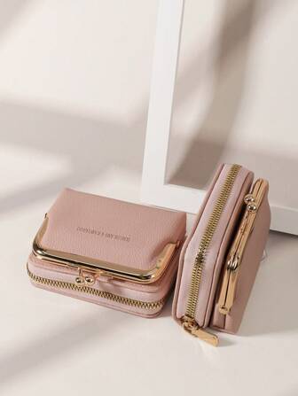 SOUTHLAND&KANGAROO Letter Women Wallets Short Pu Leather S Zipper & Hasp Multifunctional Large Capacity Bag Coin Card Holders Lightweight Fashion Modern Business Zipper Credit Card Business Casual Teacher's Day Teacher Gifts For Anniversary For Birthday Gift For Lady For Female White-Collar Workers Hot Pink For Women Wallet Purse Wallet Small Wallet