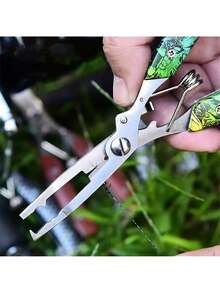 1pc Multifunctional Fishing Pliers, Stainless Steel Curved Mouth Fish Pliers, Line Cutting Hook Binding Fish Pliers - Grey - View 3