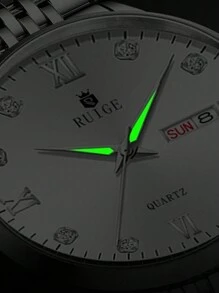 RUIGE 瑞格品牌男士手表石英机芯不锈钢表带简约个性夜视防水休闲多功能腕表 - 白色 - 查看 2