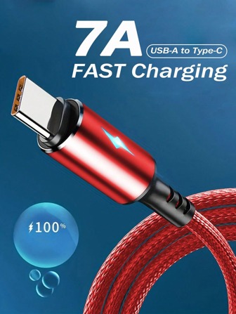 Type C 数据线 120W 超级快速充电线 尼龙编织充电器 USB 数据线 适用于荣耀 OPPO QC3.0 快速充电线 适用于小米 三星 手机配件 USB C 数据线（红色） Nan