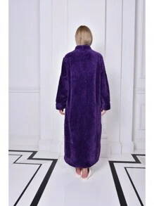 Women Robes Warm Plush Winter Robe, Zip Up Long Fleece Bath Robes Female, Zipper Bathrobes For Women - Purple - View 4
