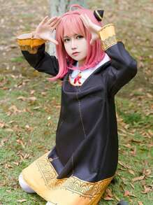 女孩用cosplay服裝-艾迪禮學院ania動漫服裝兒童禮服 - 黑色 - 查看 3