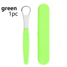 1pc Plastic Tongue Scraper With Handle, Oral Health Tool - Green - View 1