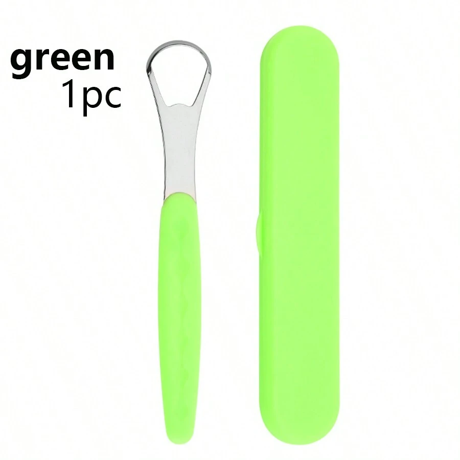 1pc Plastic Tongue Scraper With Handle, Oral Health Tool - Green - View 1