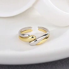 2pcs Simple And Stylish Twisted Wave Open Ring Set, Suitable For Daily Wear, Couples, Stackable - Multicolor - View 2