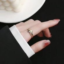 2pcs Simple And Stylish Twisted Wave Open Ring Set, Suitable For Daily Wear, Couples, Stackable - Multicolor - View 3