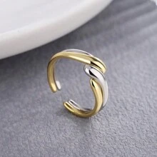 2pcs Simple And Stylish Twisted Wave Open Ring Set, Suitable For Daily Wear, Couples, Stackable - Multicolor - View 1