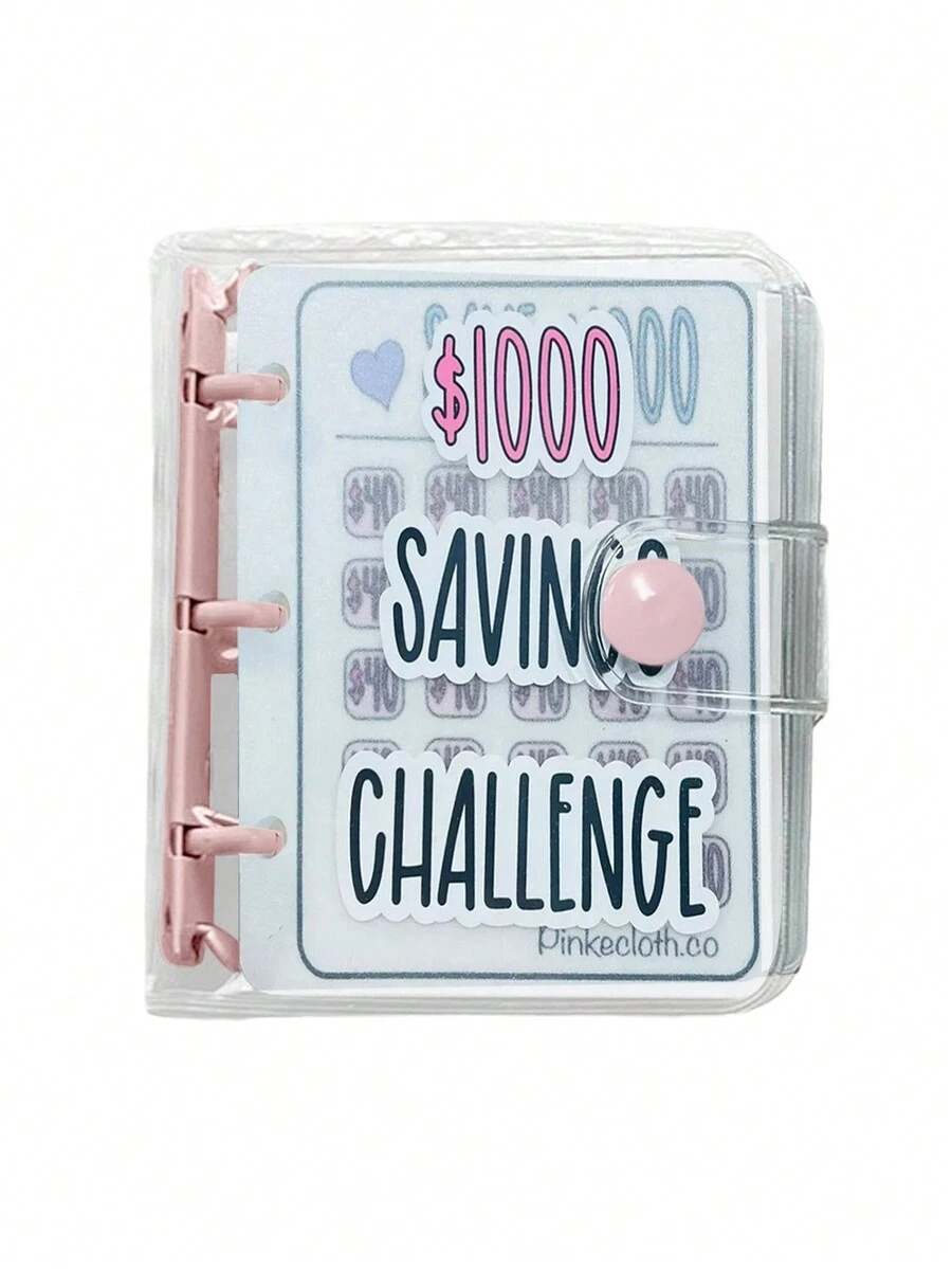 1入粉色25頁迷你可攜式省錢挑戰活頁夾 - 粉色 - 查看 1